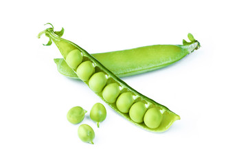 ripe Green peas over white background
