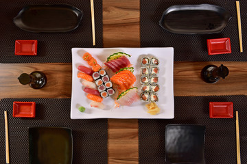 Fototapeta na wymiar Japanese food plate on a restaurant table