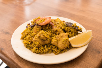 Typical seafood paella