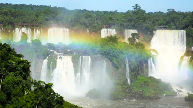 General view on the grand Iguazu Waterfalls system in Brazil