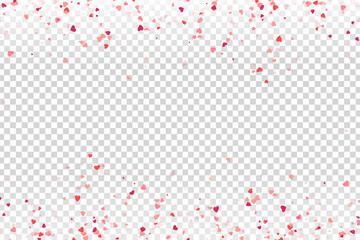 Vector realistic isolated heart confetti on the transparent background for decoration and covering. Concept of Happy Valentine's Day, wedding and anniversary.