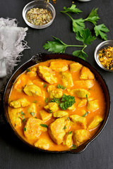 Chicken curry in frying pan