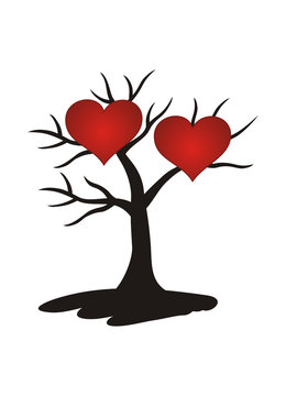 Tree of love. Red hearts