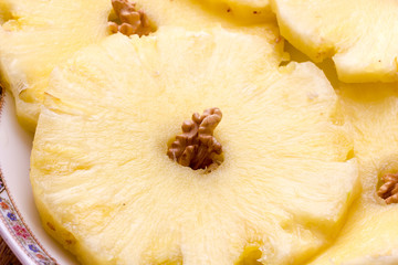 Pineapple slices in a dish