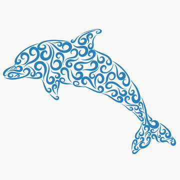 Beautiful dolphin, drawn by curls