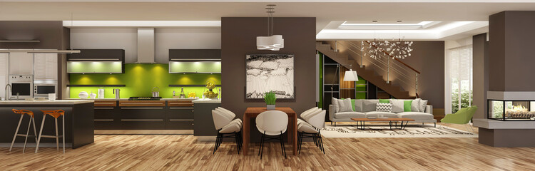 Modern house kitchen living room interior
