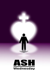 Ash Wednesday Poster Or Banner Background.white cross on a purple background with the silhouette of a man
