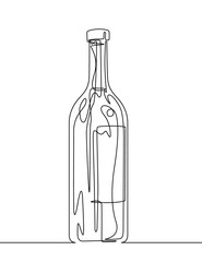 Wine Bottle Continuous Line Vector