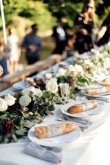 tablescape dinner with bread and wine