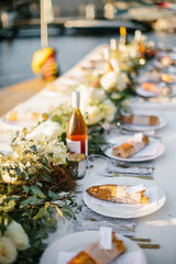 tablescape dinner with bread and wine