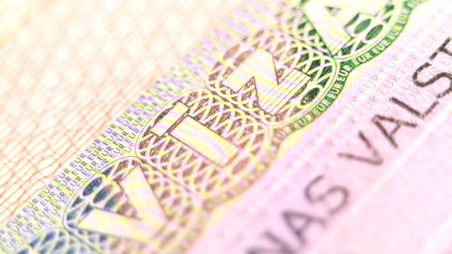 Traveler's passport. European Union. Visa control. Hologram and watermarks are a counterfeit protection.