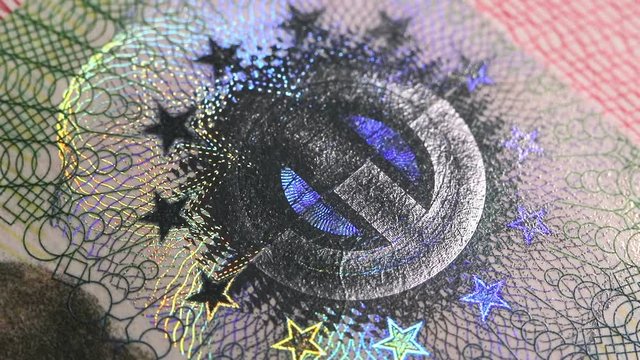 Passport of the traveler. European Union. Visa control. Hologram and watermarks are a counterfeit protection.
