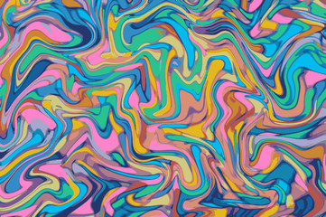 Orange blue digital marbling. Abstract marbled backdrop. Liquid paint abstraction.