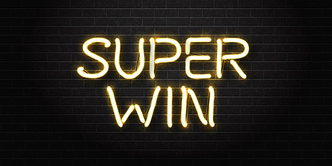 Vector realistic isolated neon sign for super win for decoration and covering on the wall background. Concept of winner, lottery, casino and award ceremony.