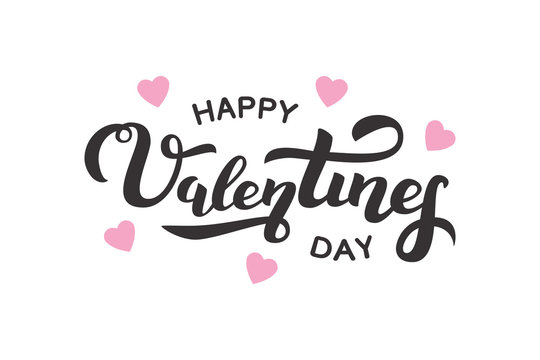 Vector isolated lettering for Valentine's Day with hearts for decoration and covering on the white background. Concept of Happy Valentine's Day.