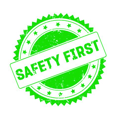 Safety First green grunge stamp isolated