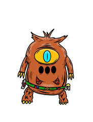 Wacky, Crazy space alien or monster cartoon. Isolated on white. Computer graphic comic original illustration.