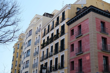 Facade of old architecture in Madrid, Spain