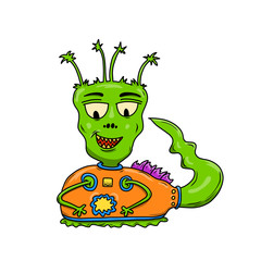 Wacky, Crazy space alien or monster cartoon. Isolated on white. Computer graphic comic original illustration.