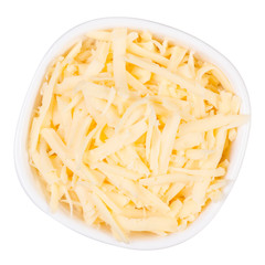 Grated cheese in a bowl top view