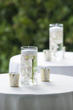 Table decorations with orchids in water for reception
