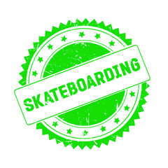 Skateboarding green grunge stamp isolated