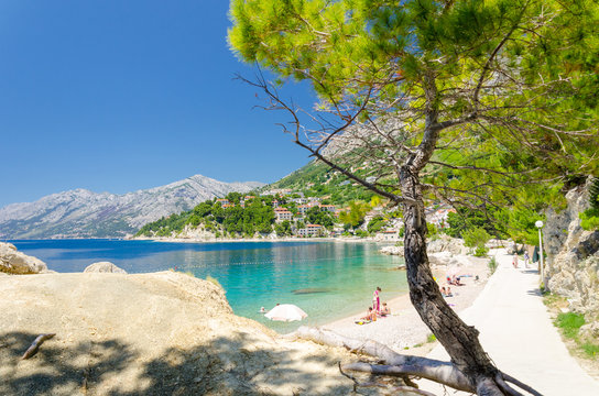 Beautiful beach in Brela in Makarska Riviera, Dalmatia, Croatia