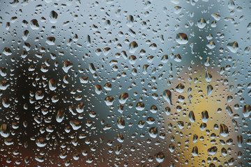 Rain drops on window , rainy day