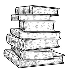Naklejka premium Stack of books illustration, drawing, engraving, ink, line art, vector