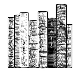 Fototapeta premium Books in a row illustration, drawing, engraving, ink, line art, vector