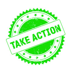 Take Action green grunge stamp isolated