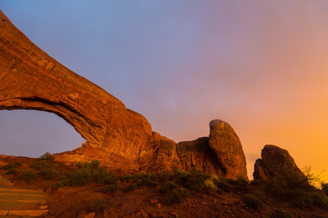 Evening storm and beautiful cloudscape in the Arches National Park, Utah