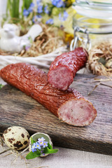 Smoked sausage on the table