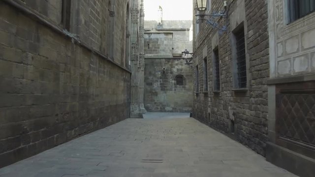Ancient Barcelona, Gothic Quarter.
Walking through a medieval street. Smooth camera movement:point of view.