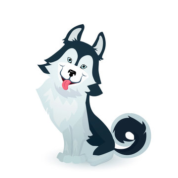 Happy Husky Puppy, Cartoon Dog Character Design