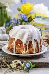 Traditional easter cake and seasonal table decorations.