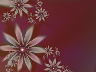 Fractal image, beautiful template for inserting text,  in color red and grey. .Background with flower. Floral template with place for text. Graphic design for business cards and like.