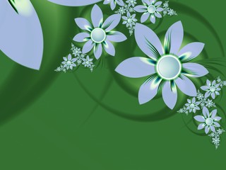  Fractal image, beautiful template for inserting text,  in color green and blue.                 Background with flower. Floral template with place for text.