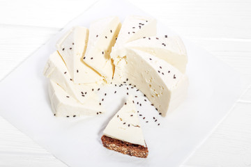 Homemade Cheese and Sandwich. The concept is healthy food, restaurant, cafe, vegetarianism.