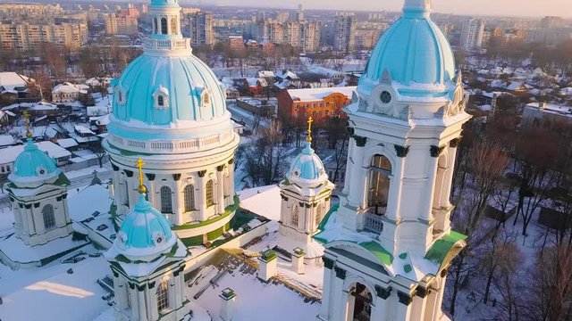 Aerial view of the Trinity Orthodox Cathedral. Sumy, Ukraine