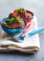 Chocolate ice cream with mint