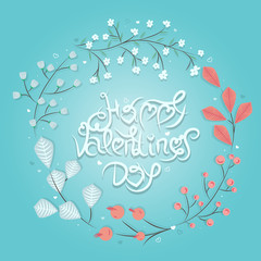 Happy Valentine's Day inscription floral frame vector illustration