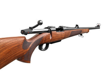 wooden hunting rifle isolated on white