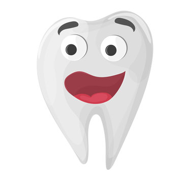 Healthy cute cartoon tooth character on white background