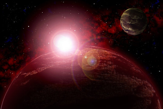 Set Unknown planet. Color star, sun, moon, stars, space nebula. Basis: author's phototextures.