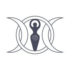 Vector illustration for Wiccan community: Spiral Goddess also known as Luna or Tripple Goddess symbol. Symbol of the waxing, full and waning moon and spiral.
