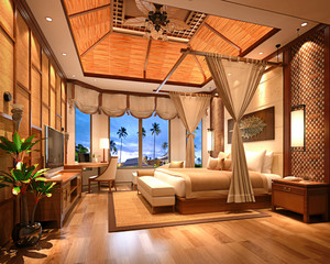 3d render of hotel room