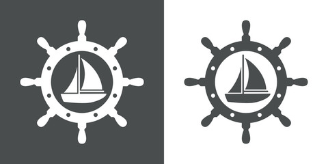 Naklejka premium Icono plano velero en timon gris y blanco