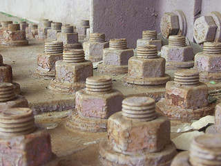 Nuts bolts and screws on a metal bridge