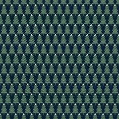 Xmas trees simple seamless pattern. Happy New Year background. Vector design for winter holidays on dark blue background. Child drawing style trees.